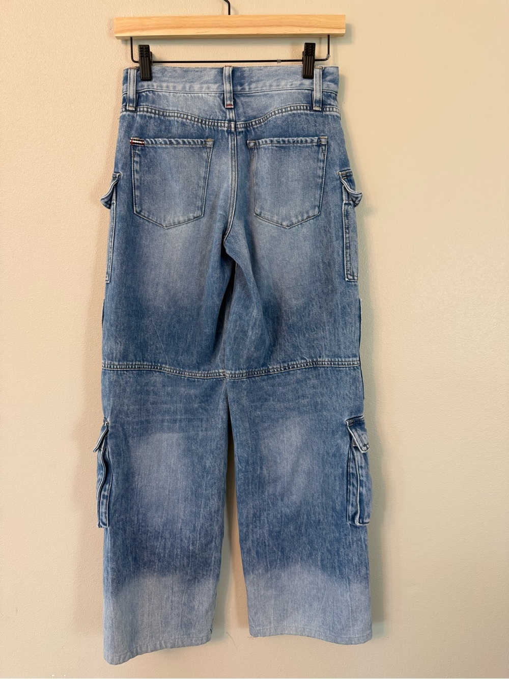Alice + Olivia Cay Baggy Cargo Jeans Brea Blue Wide Leg Denim Size 24 - Picture 6 of 9